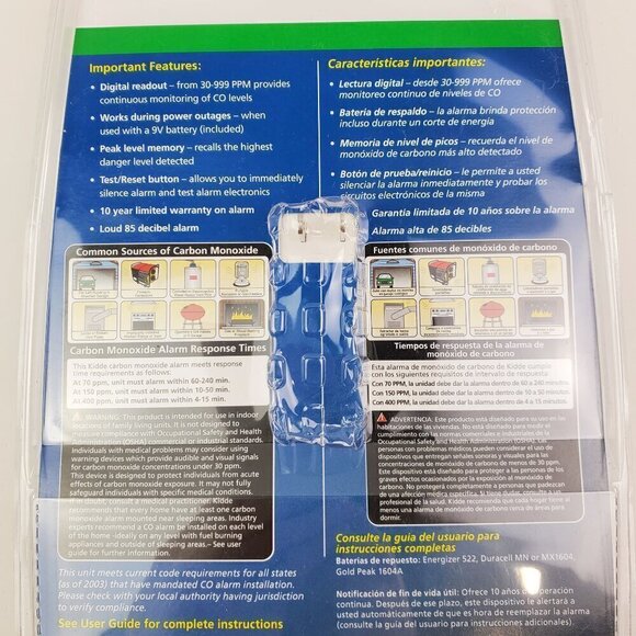 Kidde Carbon Monoxide Alarm Detector Plug-In / Battery CO Digital Display Sealed - Picture 8 of 9